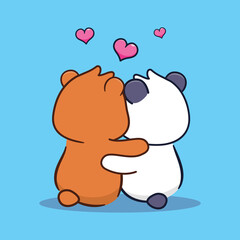 Bears in love hugging each other. Editable vector illustration. Suitable for printing on t-shirt, mug, gift and valentine's day.