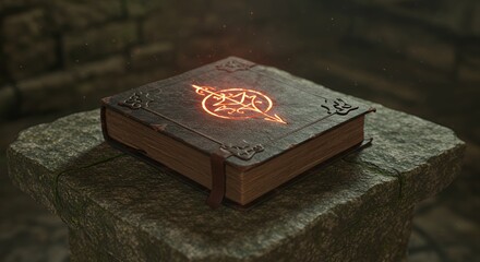Ancient Grimoire: Illuminated Arcane Symbol on Mystical Tome