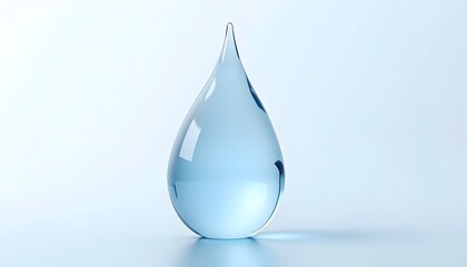 Translucent Water Drop on Soft Blue Background with Light Reflection