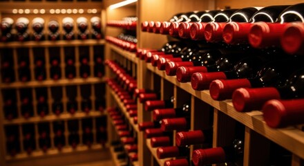 Cellar Room With Several Bottles Arranged on Wooden Shelves