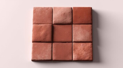 Square-shaped object made up of small, square tiles arranged in a grid-like pattern. the tiles are a reddish-brown color and appear to be made of clay or terracotta.