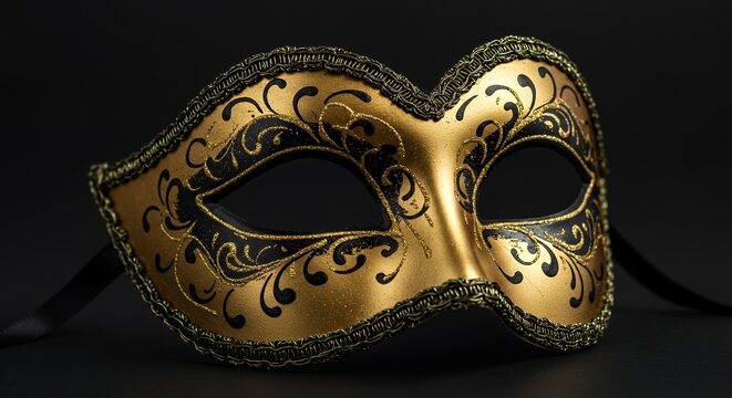 Opulent Gold and Black Venetian Masquerade Mask on Black Background