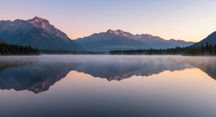 Fototapeta premium Serene Misty Lake at Dawn