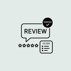 Verified Review Icon Five Star Rating Filter Options Black and White Minimalist Design Feedback Assessment Customer Service Evaluation