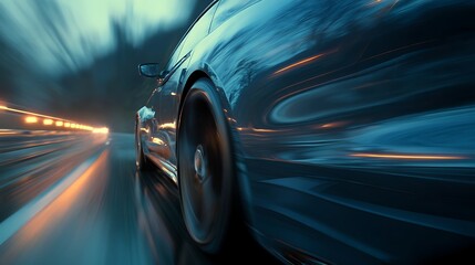 Car Speeding on Road at Night