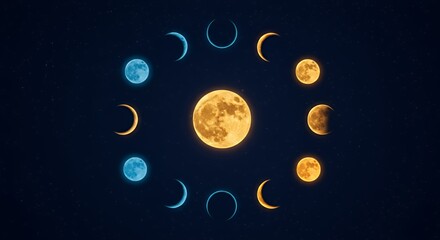 Naklejka premium Celestial Dance: A Symphony of Lunar Phases in a Starry Night
