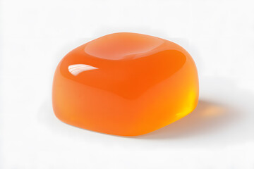 Orange gummy candy isolated on white. Vibrant orange gummy candy with a smooth and glossy surface