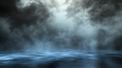 Fototapeta premium Dramatic dark stormy sky background with fog over water, perfect for atmospheric designs