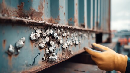 Rusty Container Repair with Glove