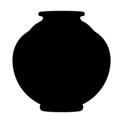 Elegant Black Pottery Vase Silhouette Against a White Background Artistically Depicted