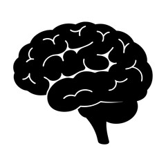 Stylized anatomical image of a human brain in simple black silhouette