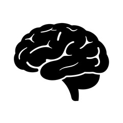 Single black brain illustration isolated on white background for medical purpose