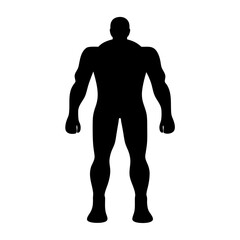 Strongman silhouette fitness and strength, A bold black silhouette of a muscular strongman, symbolizing fitness, strength, and power in minimalist design.

