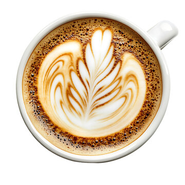 A beautifully crafted latte art in a white cup, featuring a heart design on the frothy surface.