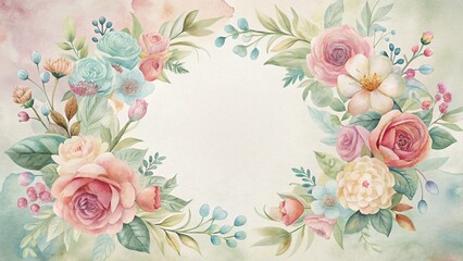 Pastel watercolor floral frame with roses. Perfect for wedding sites, greeting card blogs, or feminine design posts on themes like invitations, spring events, or bridal showers.