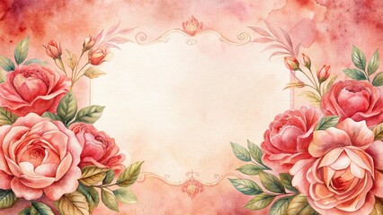 This watercolor rose background with a central frame is ideal for websites or blogs about weddings, romance, greeting cards, invitations, or feminine events.