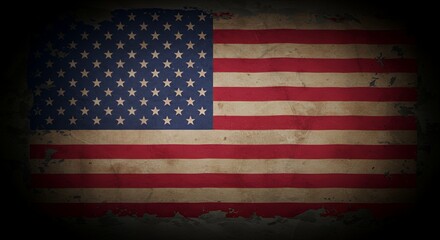 Weathered American Flag on Distressed Wall: A Patina of Patriotism