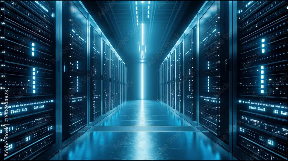 Poster a server room filled with rows of servers emphasizing the critical role of blockchain infrastructure