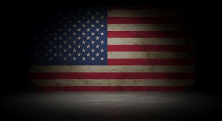 Grungy American Flag Backdrop: Dark, Dramatic Studio Setting