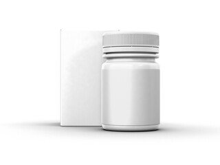 A plain white bottle and box, often used for packaging supplements or pharmaceuticals.