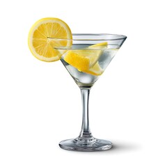 Martini cocktail with lemon garnish isolated on white background
