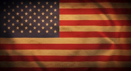 Vintage American Flag: Grunge Texture, Patina, and Faded Glory