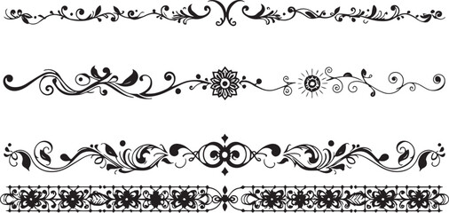 Fototapeta premium A set of decorative patterned borders, lines, and stripes. Hand drawn vector illustration 