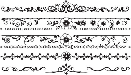 Obraz premium A set of decorative patterned borders, lines, and stripes. Hand drawn vector illustration 