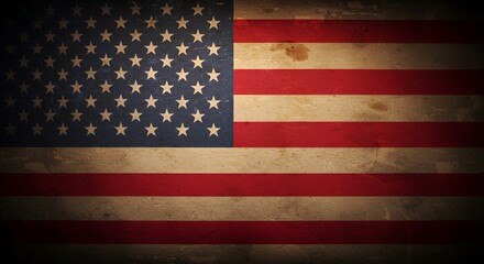 Vintage American Flag: Grunge Texture, Patriotism, Worn Stars and Stripes