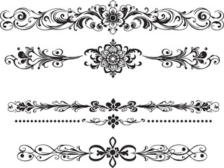 A set of decorative patterned borders, lines, and stripes. Hand drawn vector illustration	