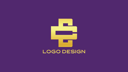 Fototapeta premium Modern CC monogram logo with geometric block structure in gold on purple background, great for corporate, tech, or architectural branding