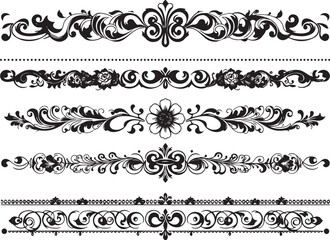 A set of decorative patterned borders, lines, and stripes. Hand drawn vector illustration	