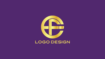 Circular EF monogram logo in bold gold style with horizontal lines, ideal for engineering, finance, or modern business identity