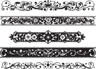 Fototapeta premium A set of decorative patterned borders, lines, and stripes. Hand drawn vector illustration 