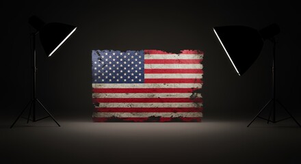 Weathered American Flag in Dramatic Studio Lighting