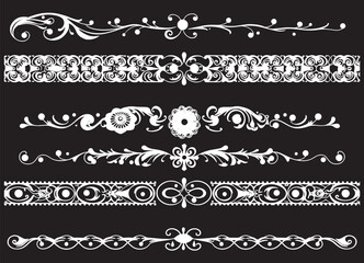A set of decorative patterned borders, lines, and stripes. Hand drawn vector illustration	