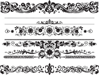 A set of decorative patterned borders, lines, and stripes. Hand drawn vector illustration	