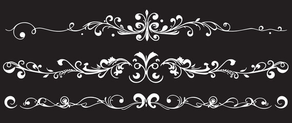 Obraz premium A set of decorative patterned borders, lines, and stripes. Hand drawn vector illustration 