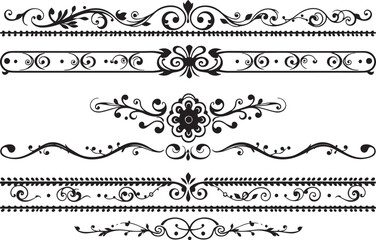 Fototapeta premium A set of decorative patterned borders, lines, and stripes. Hand drawn vector illustration 