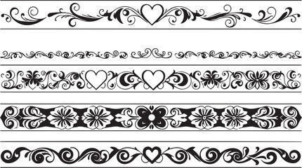 Fototapeta premium A set of decorative patterned borders, lines, and stripes. Hand drawn vector illustration 