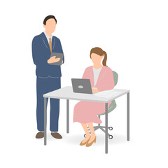 Male Supervisor Explaining Work to Female Employee at Desk