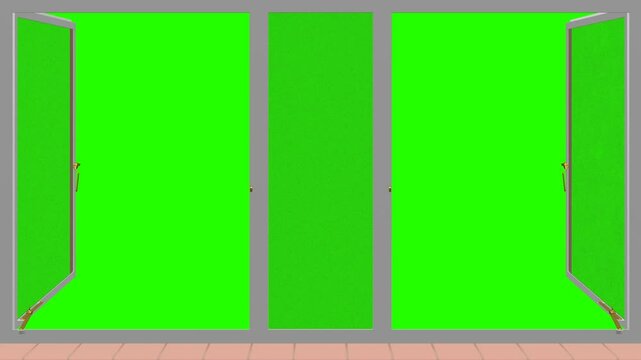 3d rendering white upvc window profile frame on green screen chroma key