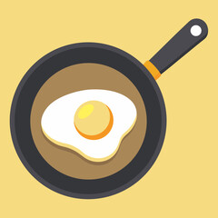 Fried Egg in a Frying Pan Simple Flat-Lay Food Illustration