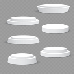 Set of White Round Podium Pedestals for Product Display .Vector