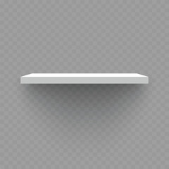 Empty White Floating Shelf on Transparent Background .Vector