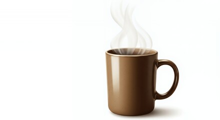 Steaming Brown Mug of Warm Beverage on White Background