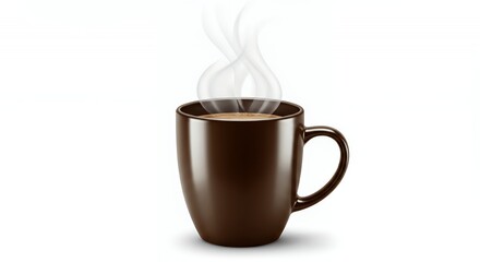 Obraz premium Aromatic Dark Brown Coffee Mug with Steam, Isolated on White Background
