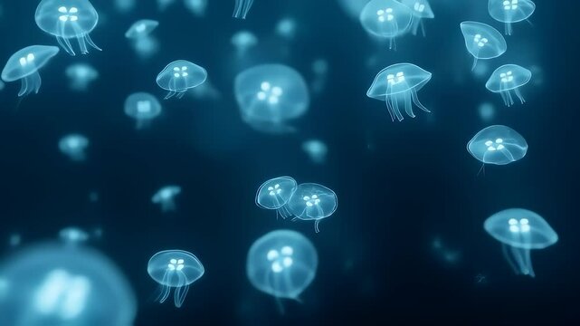 Crane Shot Ascending Through Bioluminescent Jellyfish Field