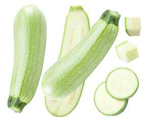 sliced green zucchini or marrow isolated on white background. clipping path