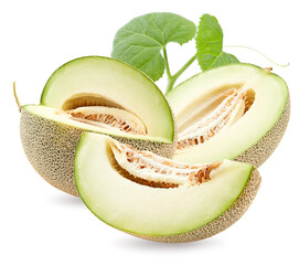 sliced melon isolated on white background. fresh melon. clipping path